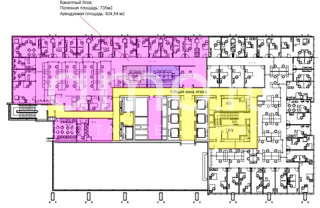 Планировка офиса 925 м², 2 этаж, Бизнес-центр «Дукат Плейс 2»